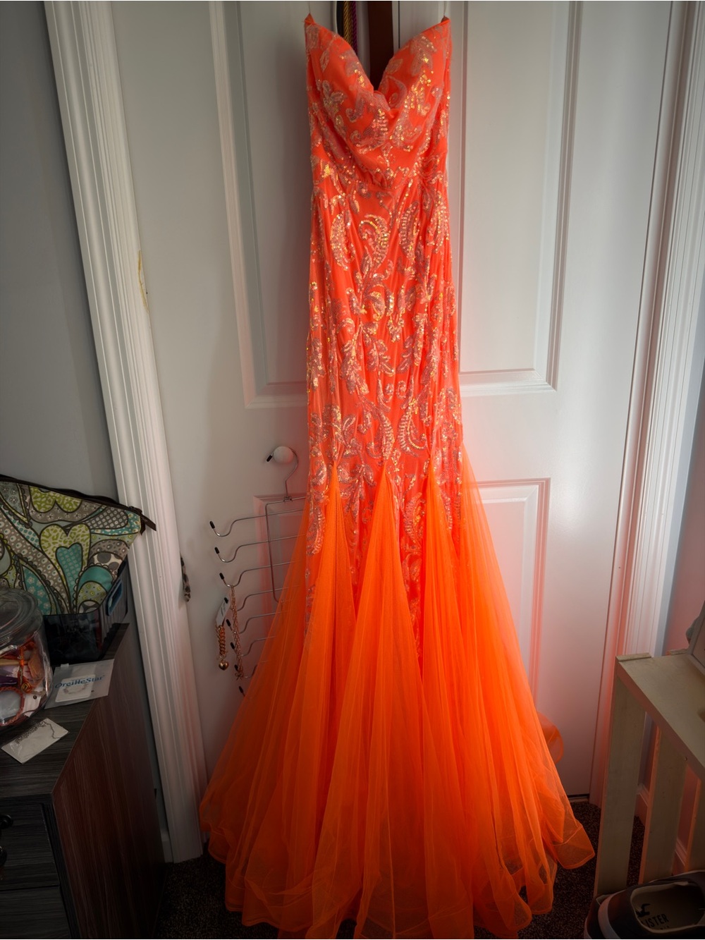 NWT Orange Sequined Mermaid Prom Gown